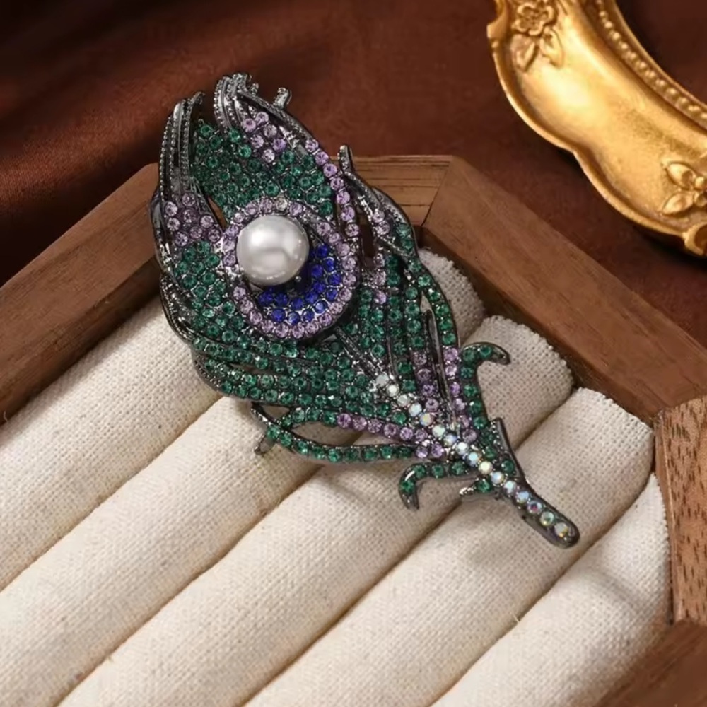 Royal Peacock Feather Crystal Brooch